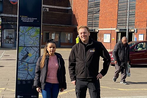 Current Alperton Councillors Hannah & Charlie outside Alperton Tube station